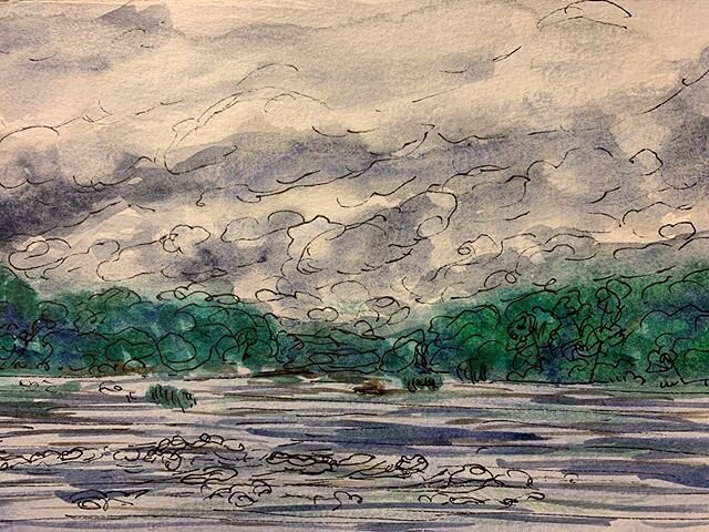 51/100 &bull; watercolor &amp; ink in my sketchbook &bull; a rainy day at the river #the100dayproject #the100dayproject2020 #alyssadoes100days