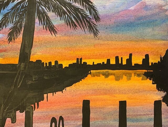 53/100 &bull; watercolor &amp; sumi ink &bull; we painted a pretty palm tree sunset today on Ladies Who Paint on Saturdays! #the100dayproject #the100dayproject2020 #alyssadoes100days #ladieswhopaintonsaturdays