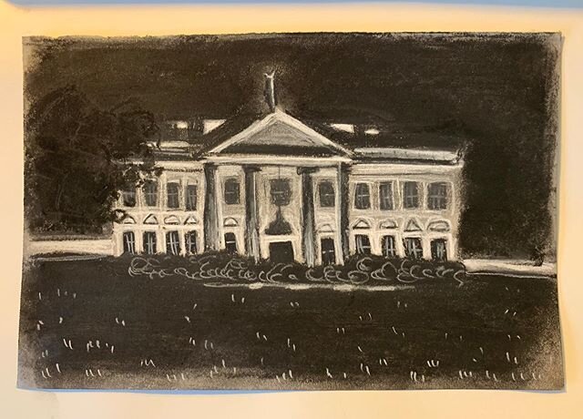 54/100 &bull; charcoal on paper &bull; the White House with the lights off like they ran out of candy on Halloween. Except the candy is human rights. #the100dayproject #the100dayproject2020 #alyssadoes100days #blacklivesmatter