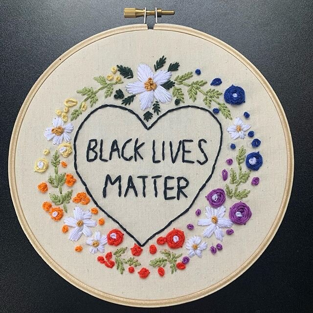 55/100 &bull; latest embroidery project! Pattern by @lauralupinhoward - I added the rainbow flowers myself for pride month! #the100dayproject #the100dayproject2020 #alyssadoes100days #blacklivesmatter