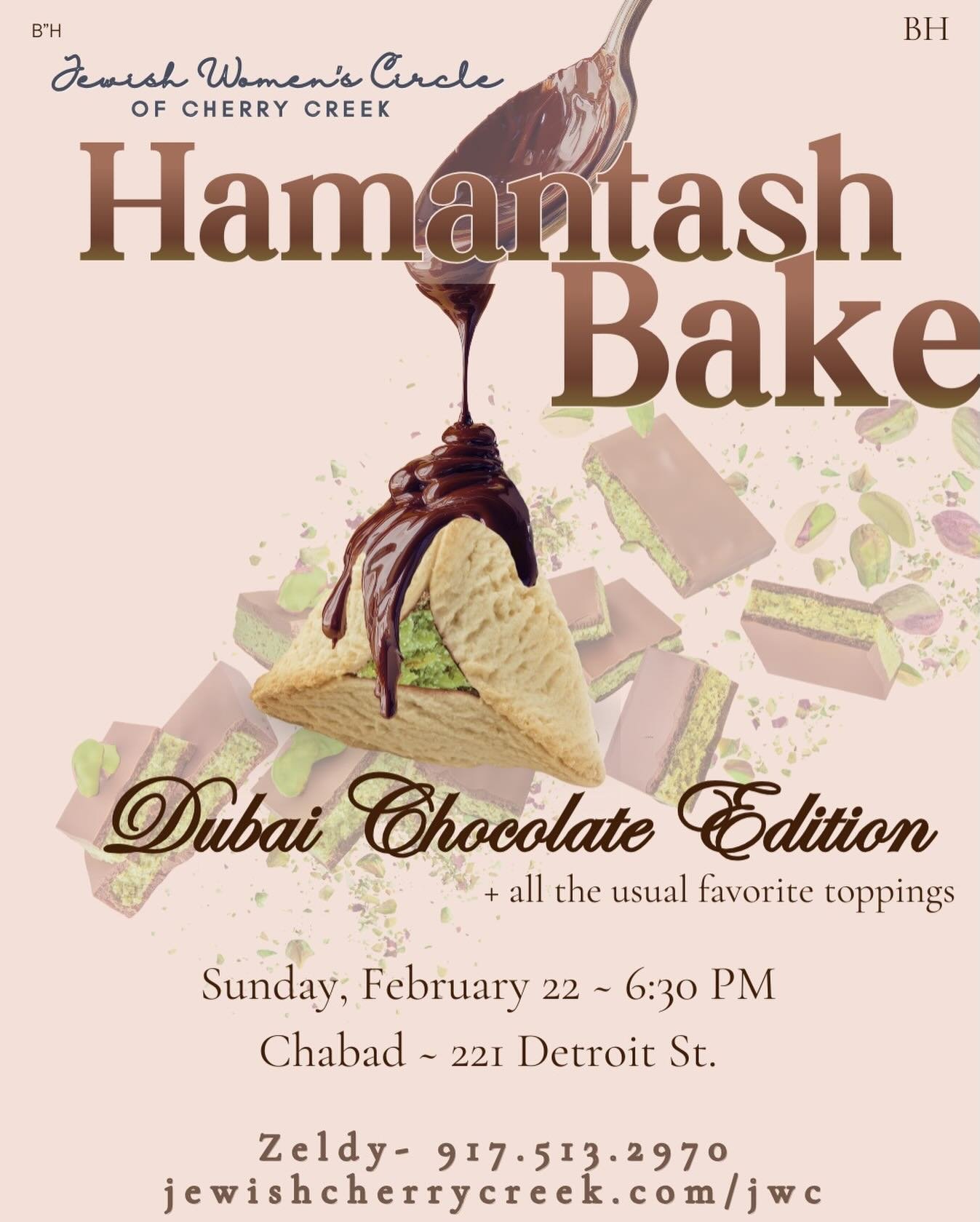 New this year: Dubai Chocolate Hamantash! 
Join us to create one of our most exciting (and delicious!) fillings yet.
No baking experience required &mdash; sign up today!