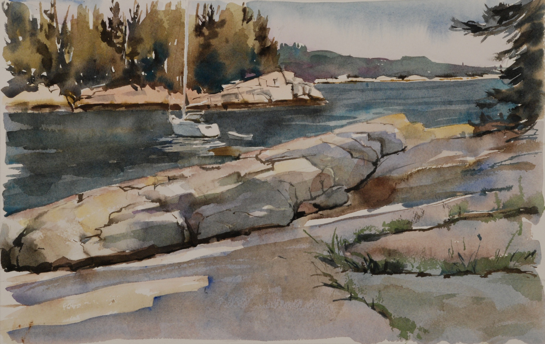 White Island Anchorage Watercolor, 16" x 22"