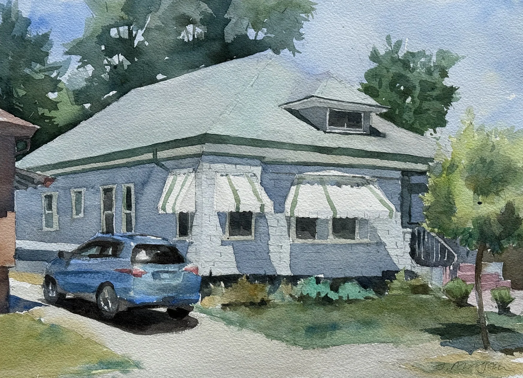   A Car In Every Driveway   Watercolor, 11” x 15” 