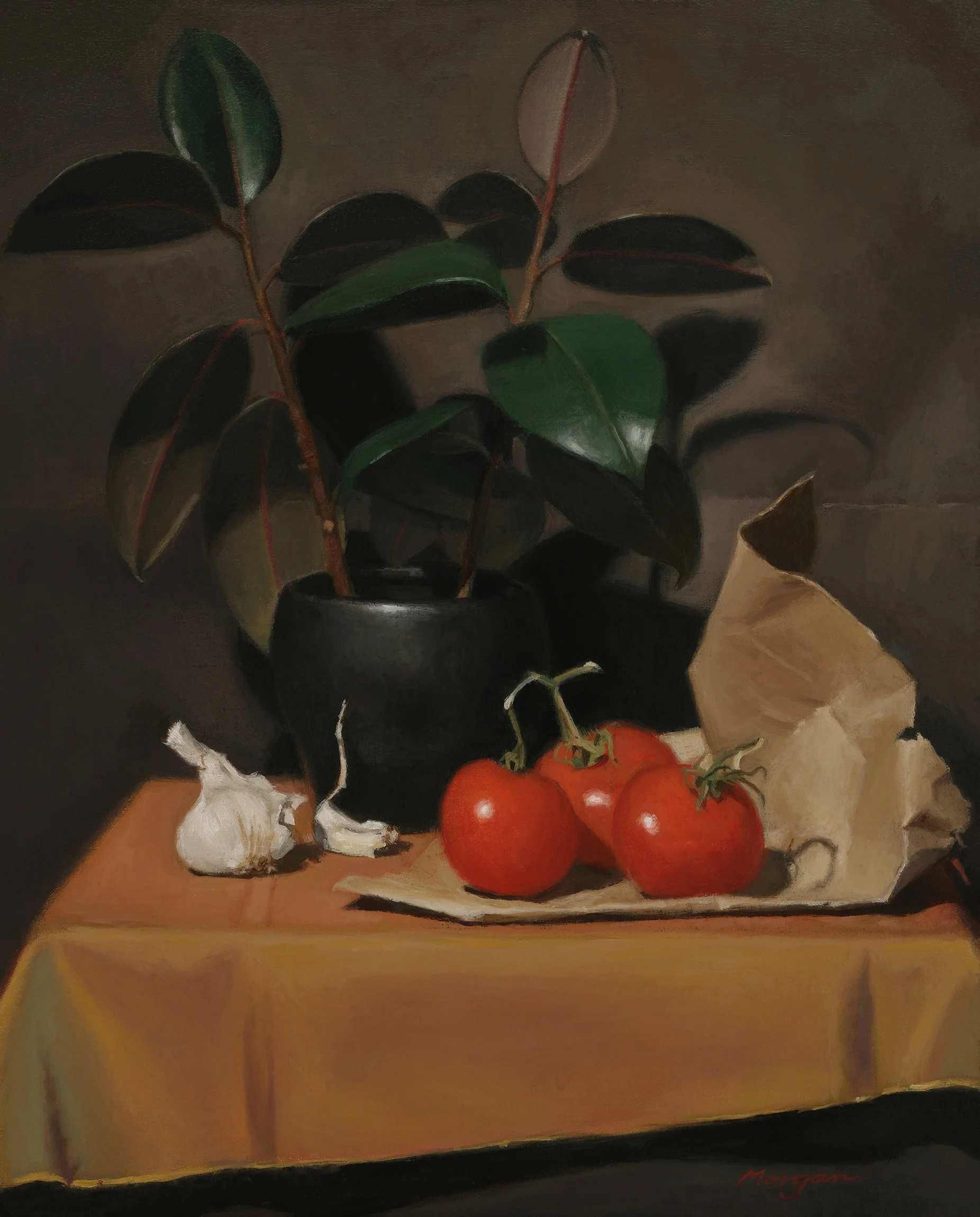   Still Life with Rubber Pland   Oil on Panel, 15” x 12” 
