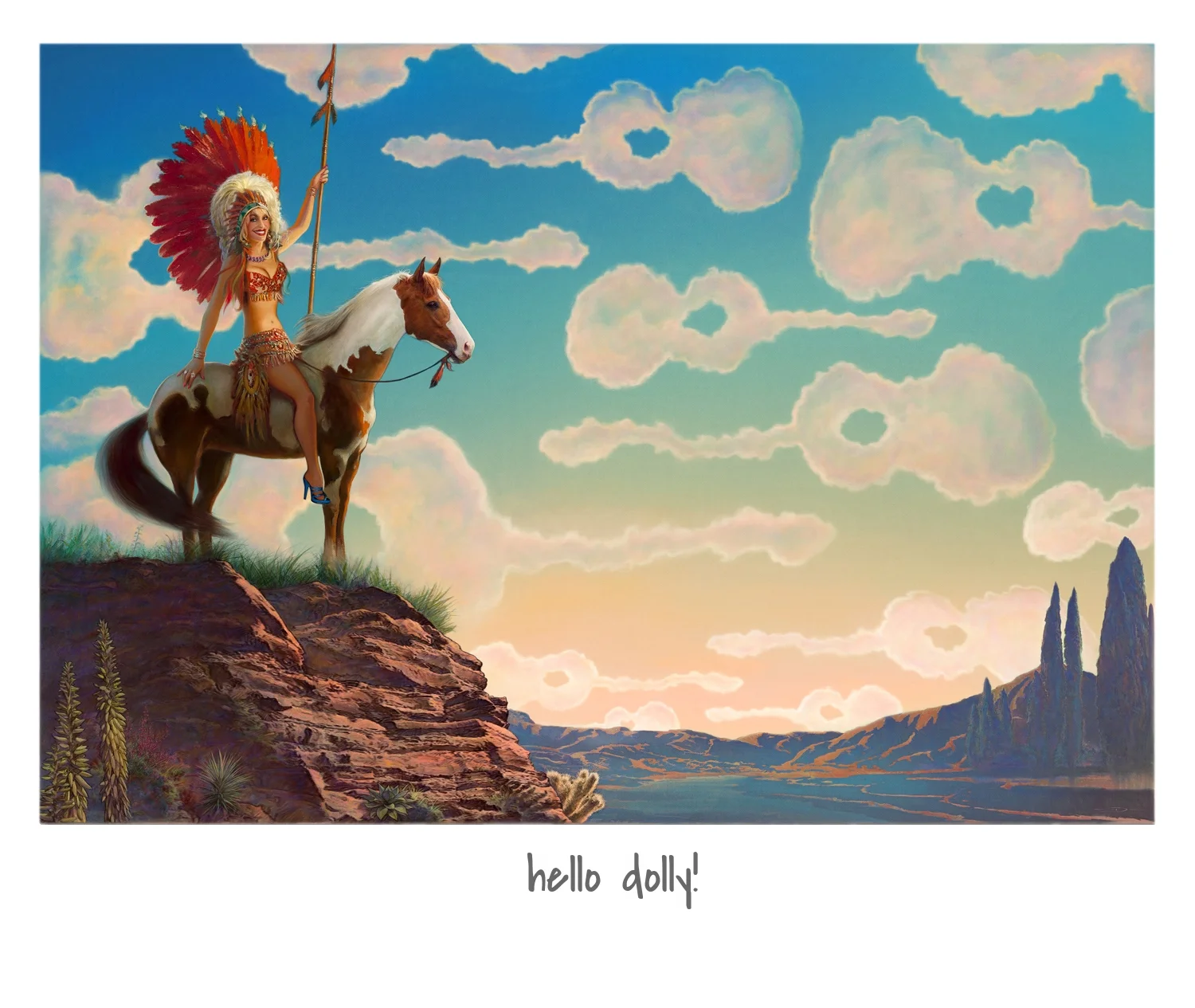 Dolly Parton on Pinto horse.
