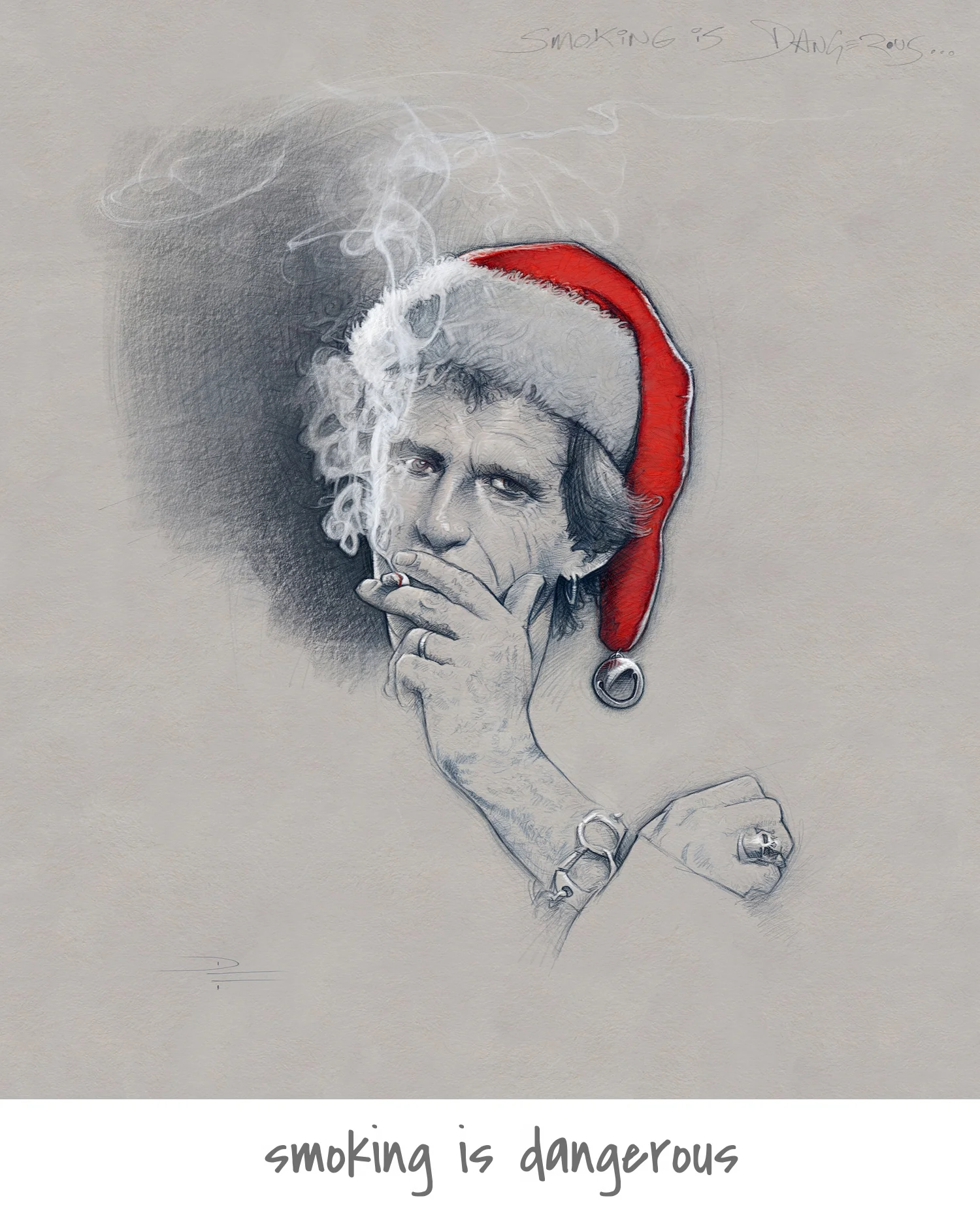Keith Richards in Santa hat.