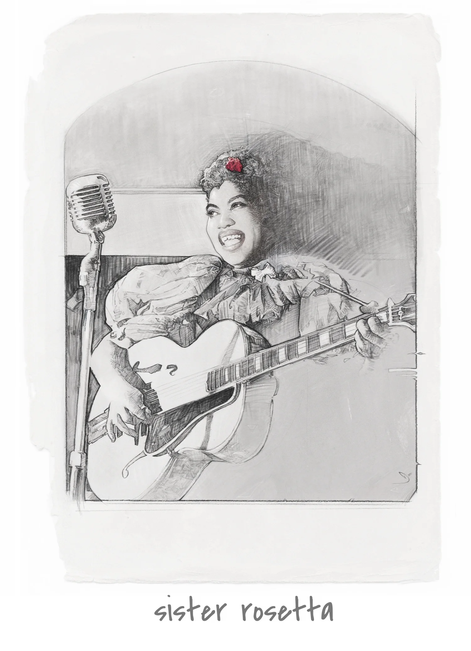 Sister Rosetta Tharpe with rose.