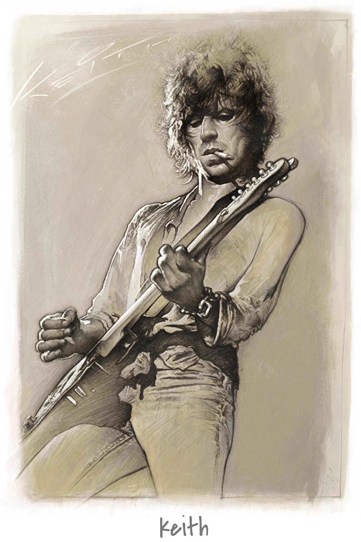 Keith Richards In pencil & wash.