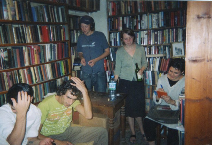 I only had a throw away camera and asked everyone if I could take their picture they went to fix their hair lol! We were making a song together about our stay at Shakespeare and Co. This was my last night there I think I went back to America from Pa