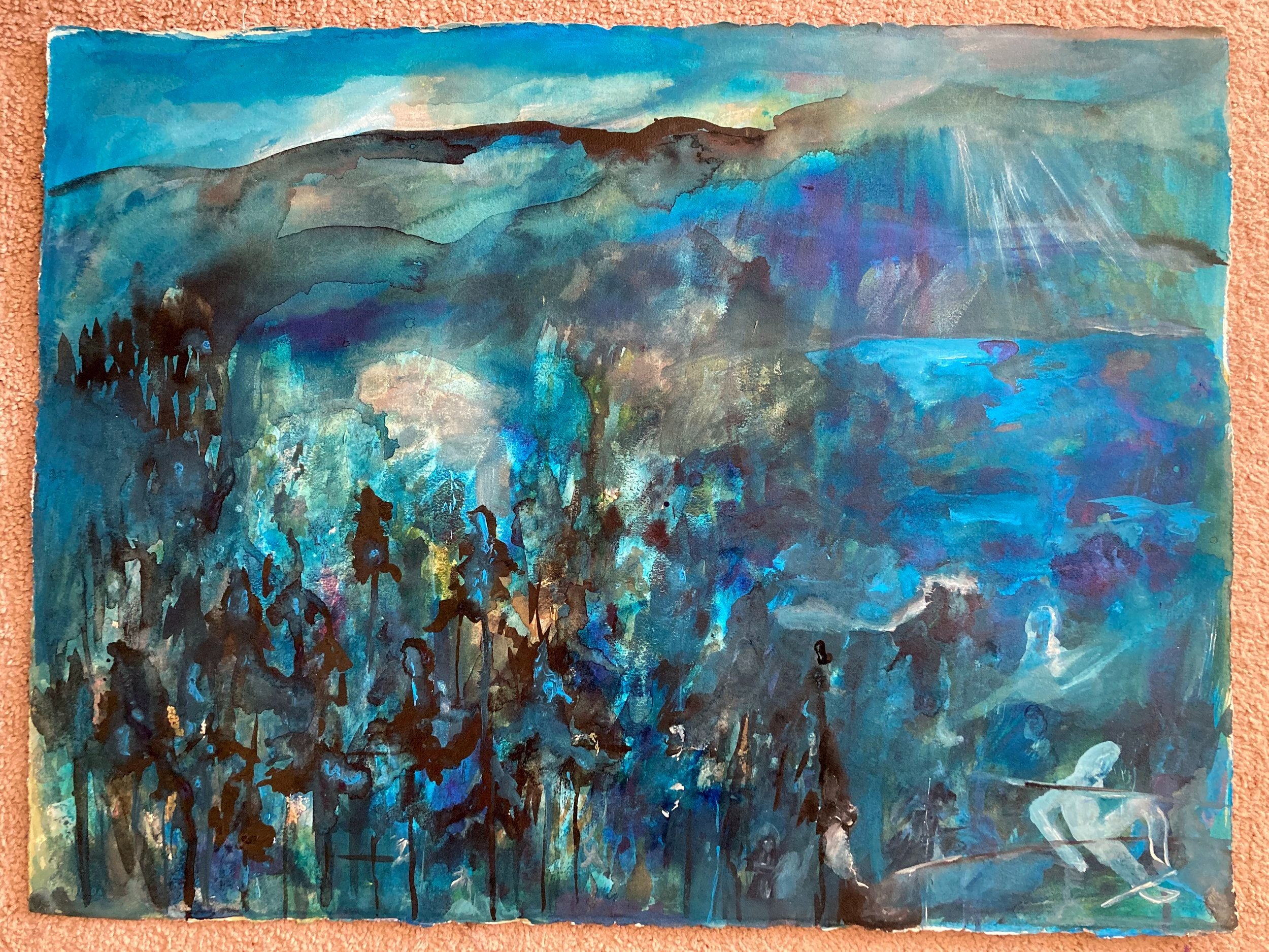 Blue Ruins (Always Cut in Two) watercolor, ink, colored pencil, graphite, charcoal on paper 22 x 30 in.
