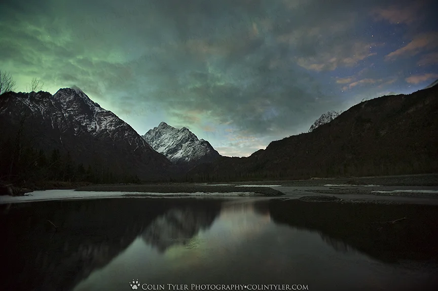 Aurora borealis at daybreak, Echo Bend, Eagle River Nature Center