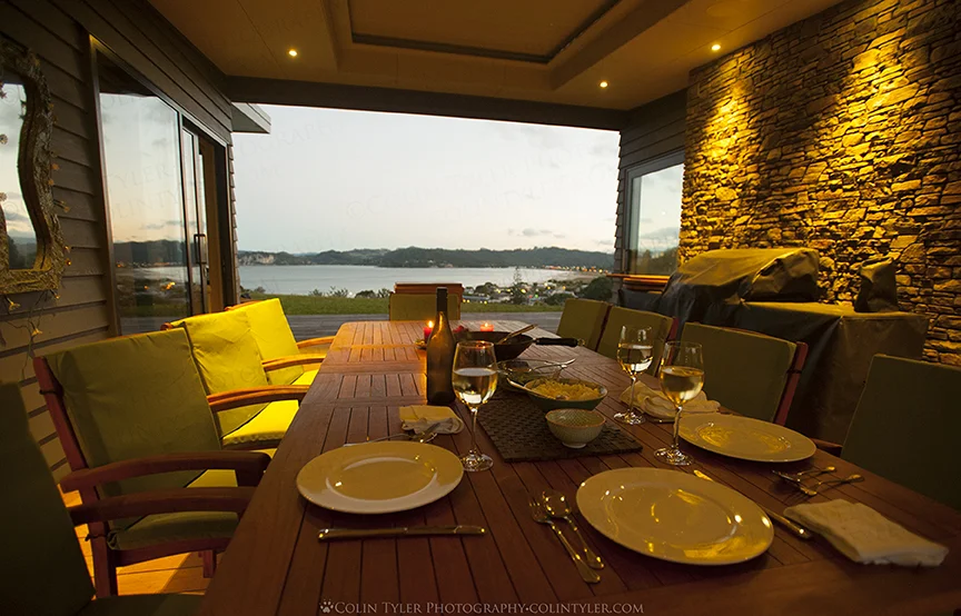 The open air dining room at the home of Hal and Sue Griffiths, Whitianga