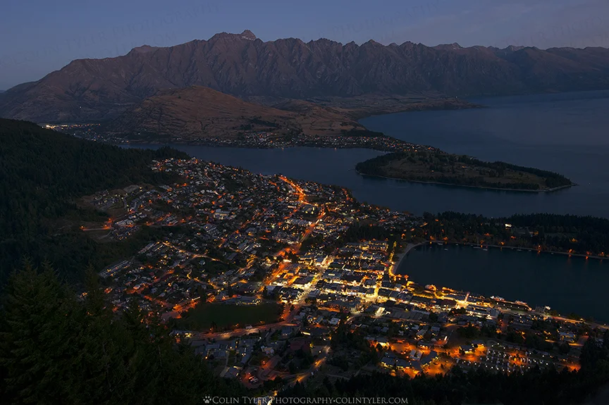 Queenstown and Lake Wakatipu at sunset, South Island