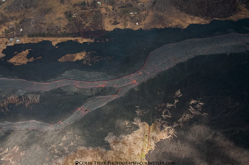 The lava river and its path of destruction, Lower Puna.