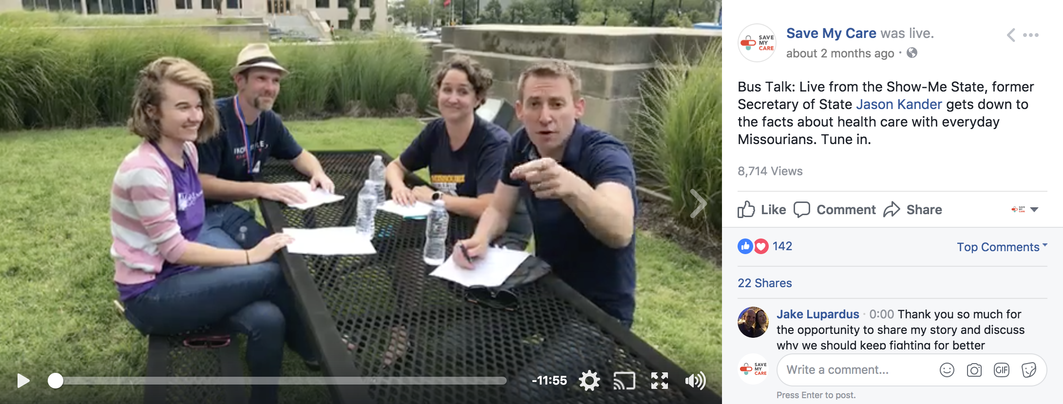 at a stop in kansas city, missouri, we launched our bus talk series with former missouri secretary of state, jason kander, two missouri organizers, and a missourian impacted by the affordable care act.