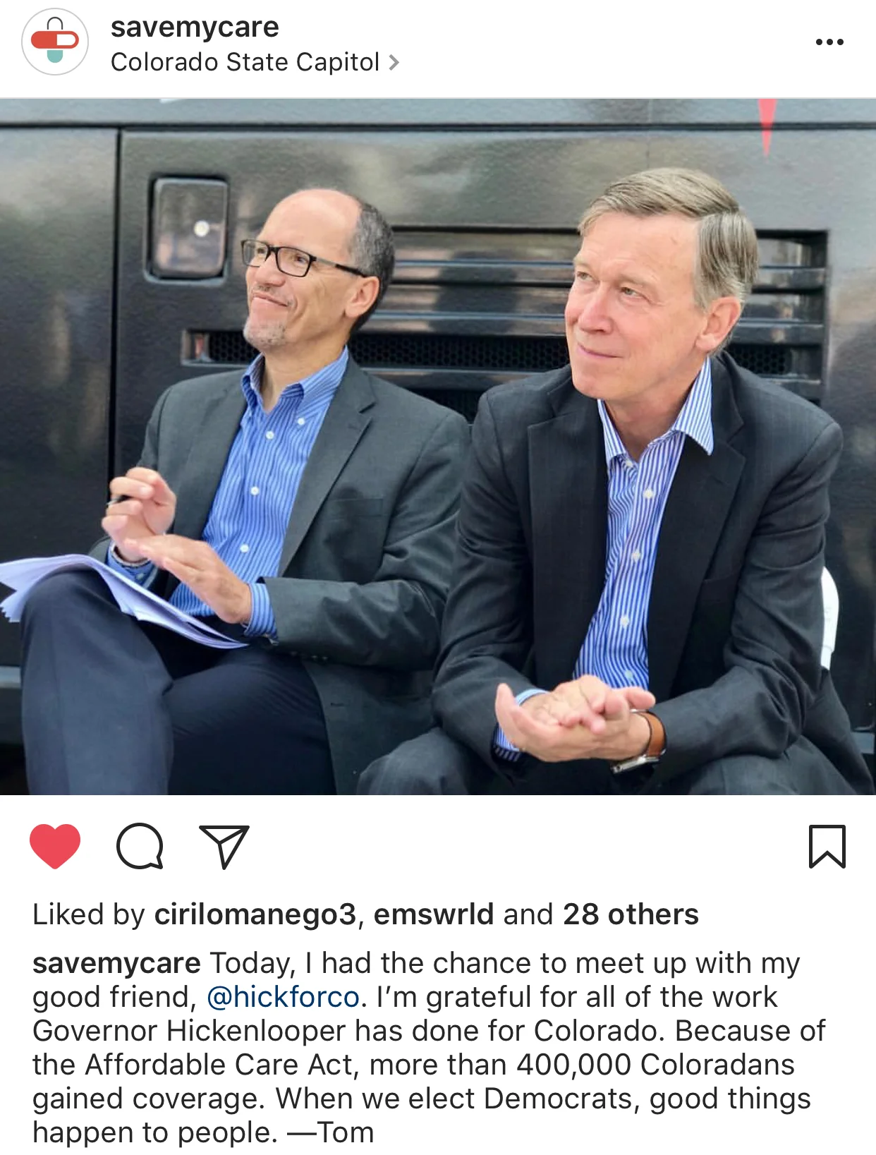 to grow our instagram account, we used principals and their networks to host takeovers while they were on the bus. this takeover was hosted by dnc chairman tom perez, who attended a rally in denver, colorado with governor john hickenlooper.