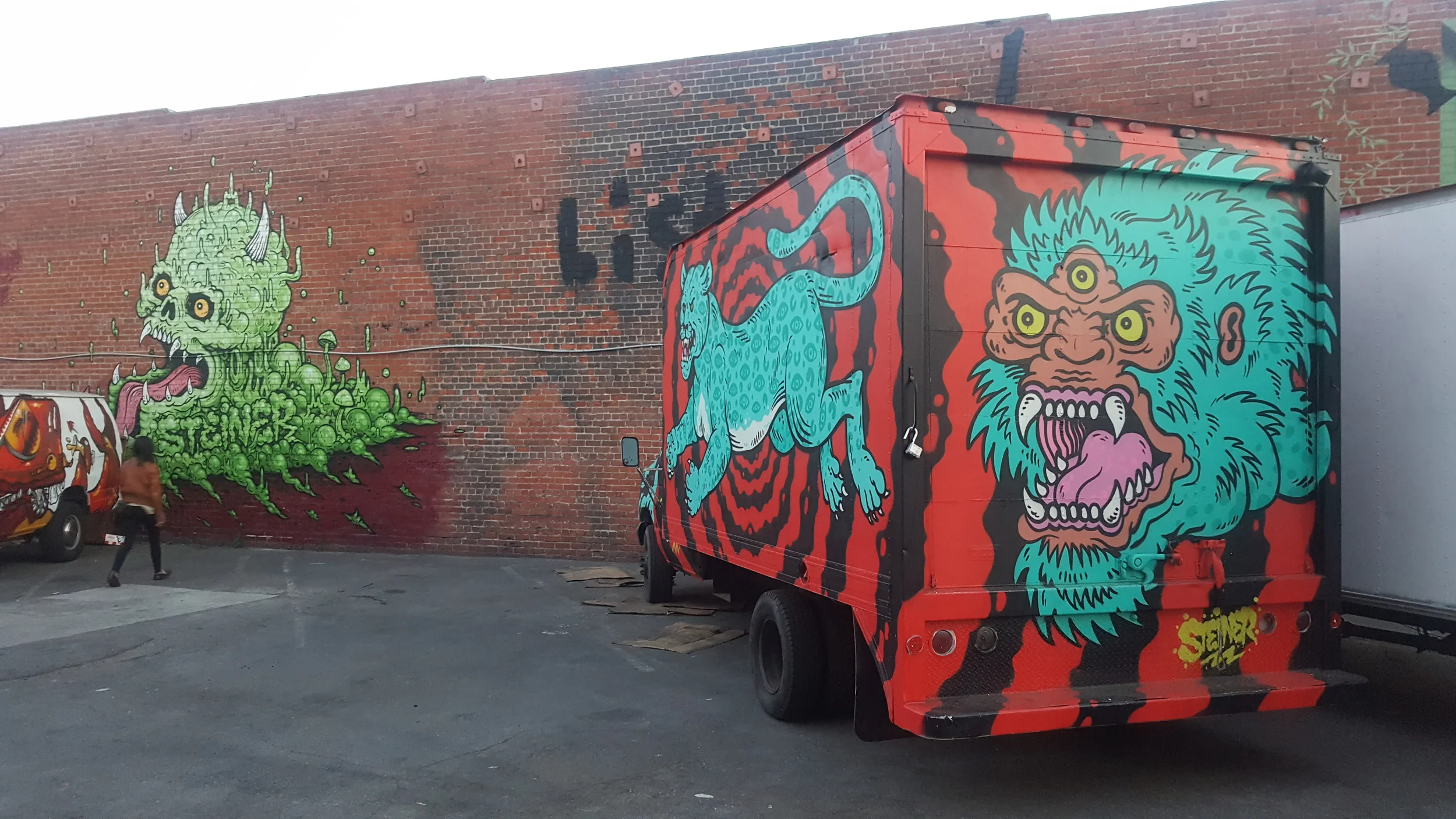 Steiner's work in the back parking lot of the gallery