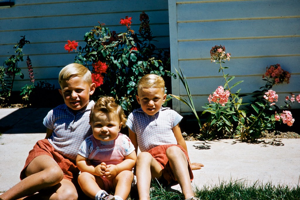 Peter on the right with Brother Rob and Sister Jen. Kodachrome slide 1956