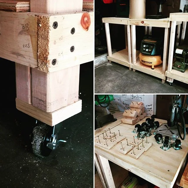 Putting wheels on the tool stands I built last year