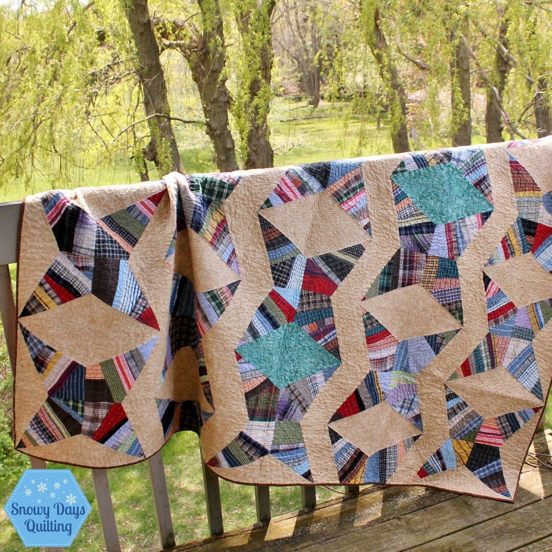 #IGQuiltFestDay10 is all about upcycling! This made me look back through my photos for one of my early quilts. This was a Christmas gift for my brother-in-law back in 2014, and was one of the first few quilts I made.

The stars in this quilt are stri