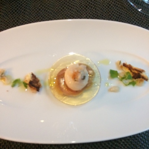 TERRINE DE FOIE GRAS UMESHU, MARMELADE DE LITCHI & MENTHE CHOCOLAT SIGNÉ ROMAIN ROLAND ACCOMPAGNÉ DE GUETTON ST-GEORGES COTEAUX DU LANGUEDOC CHÂTEAU DE L’ENGARRAN 2011