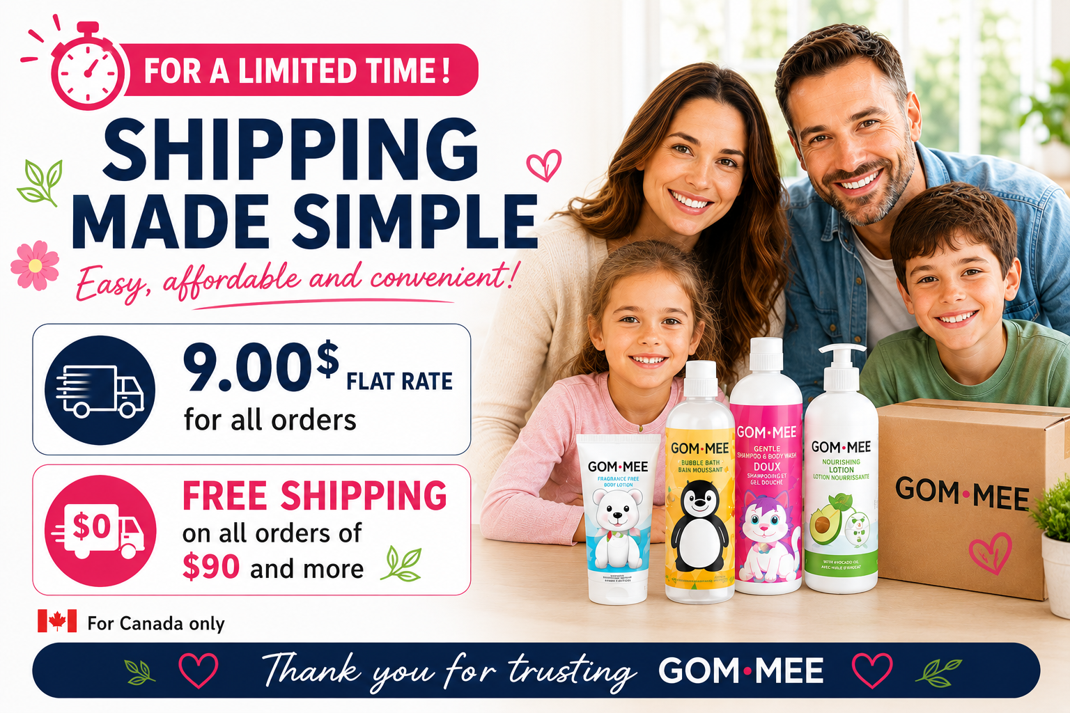 banniere anglaise promo livraison GOMMEE a frais fixe DE 9$.png