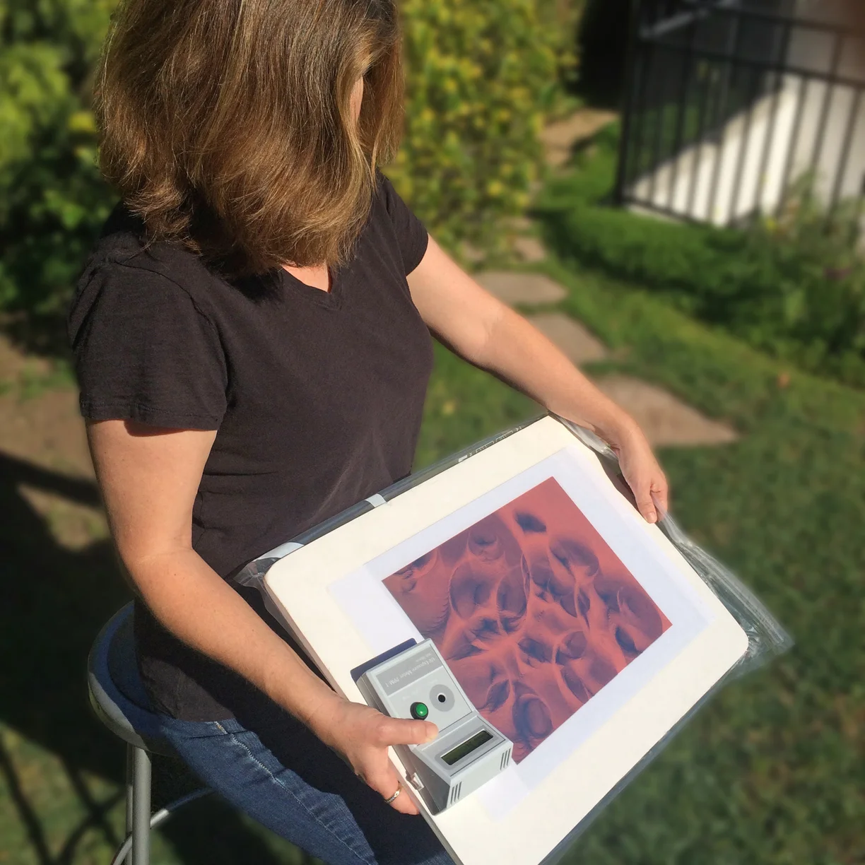 PPM-1 used for monitoring SolarPlate (TM) exposure dose, using sun for exposure and vacuum bag - courtesy of Ian Parker , California.