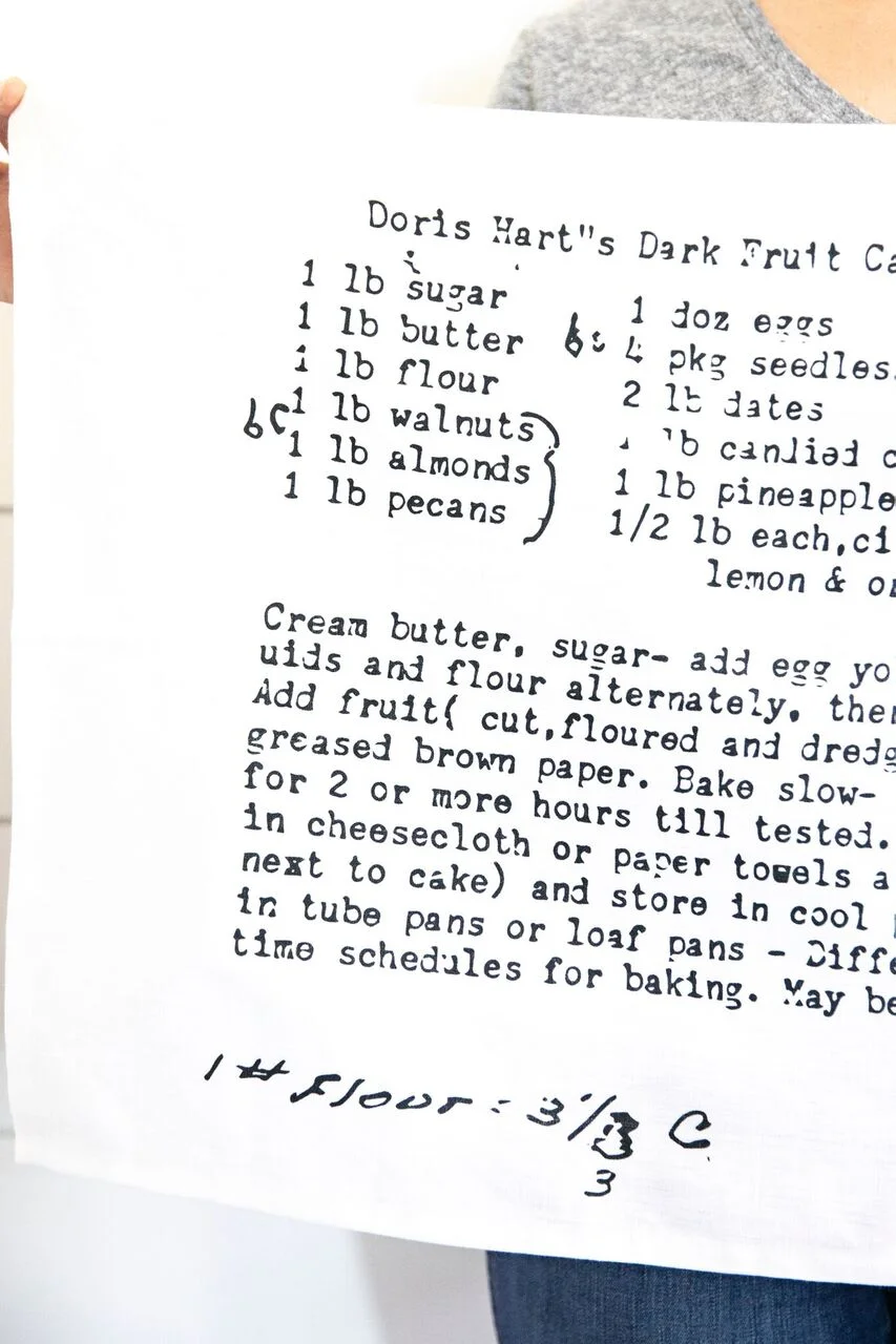 fruitcake recipe tea towel by heirloomed