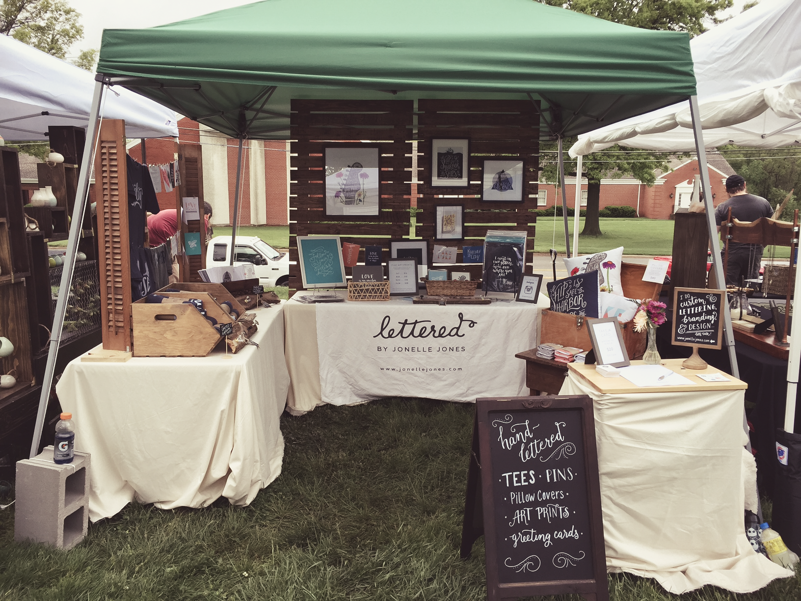 Saturday's booth set up (the kids were my helpers during set up and tear down, so you can ignore the gatorade and lemonade bottles - haha)