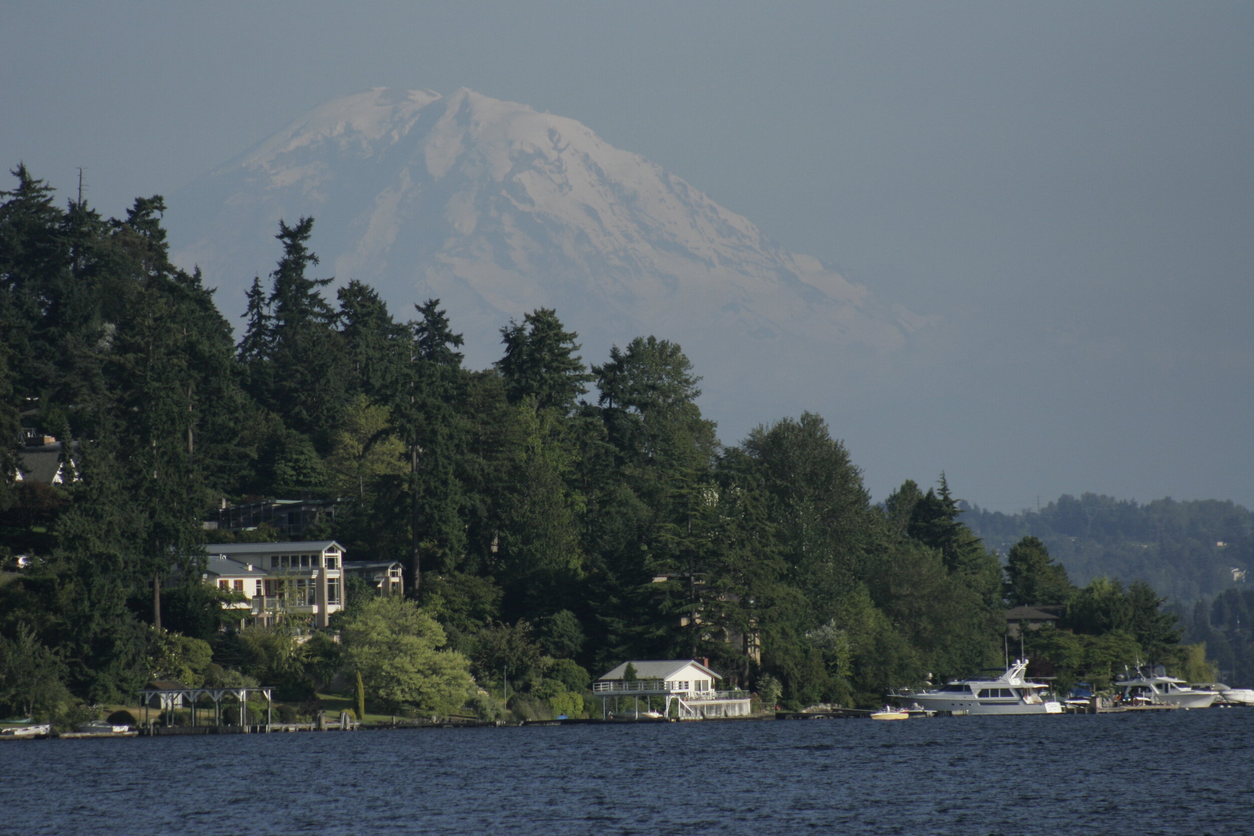 South End of Mercer Island &amp; Mt. Rainier from Seward Park - Seattle, WA