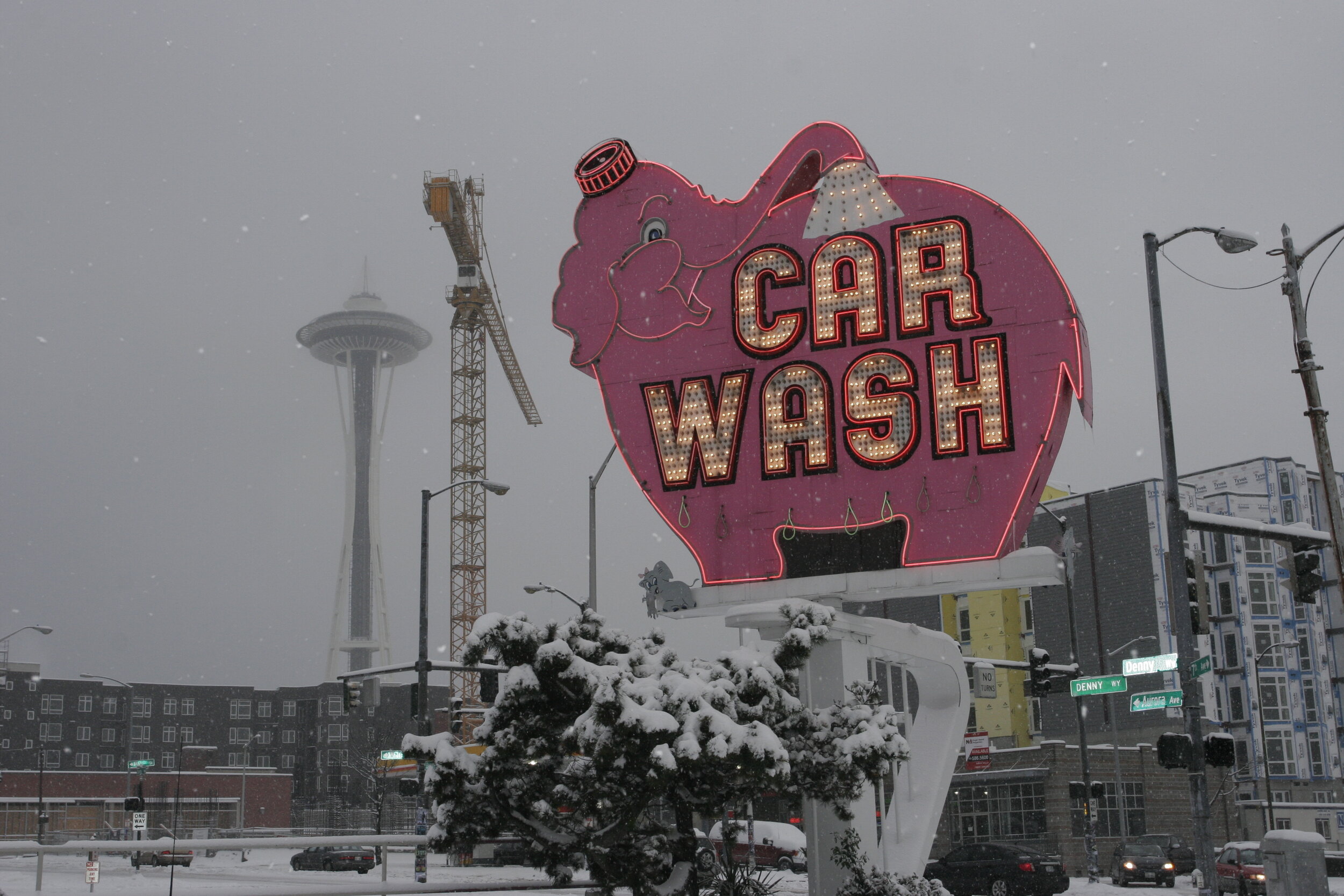 The Pink Elephant Car Wash - Winter Storm 2008 - Seattle, WA