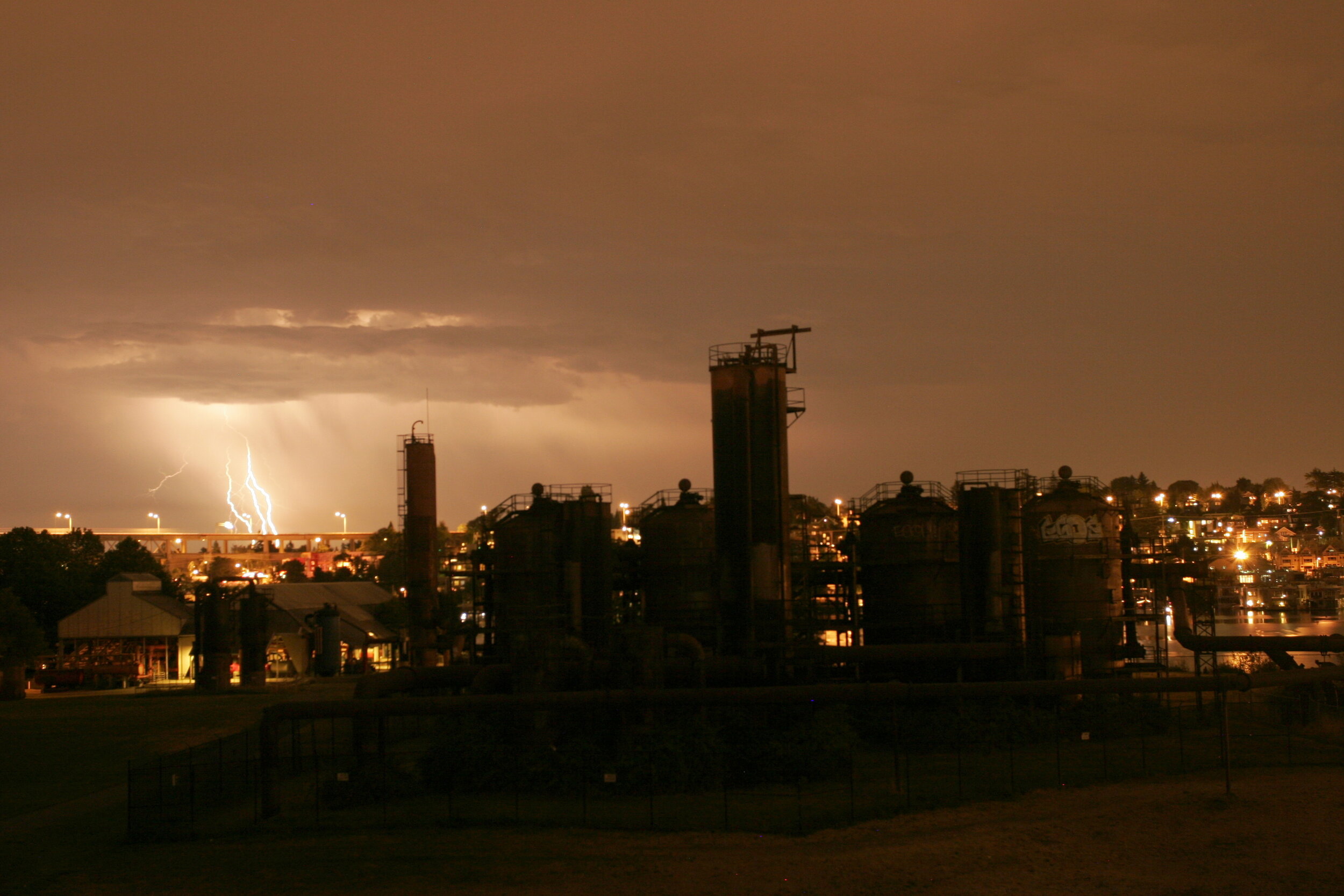 Lightning storm over Bellevue, WA from Gasworks Park - Seattle