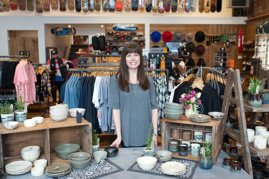 Pop-up sale at Pro Skates! Melody Hillman Ceramics was busy selling handmade pottery.