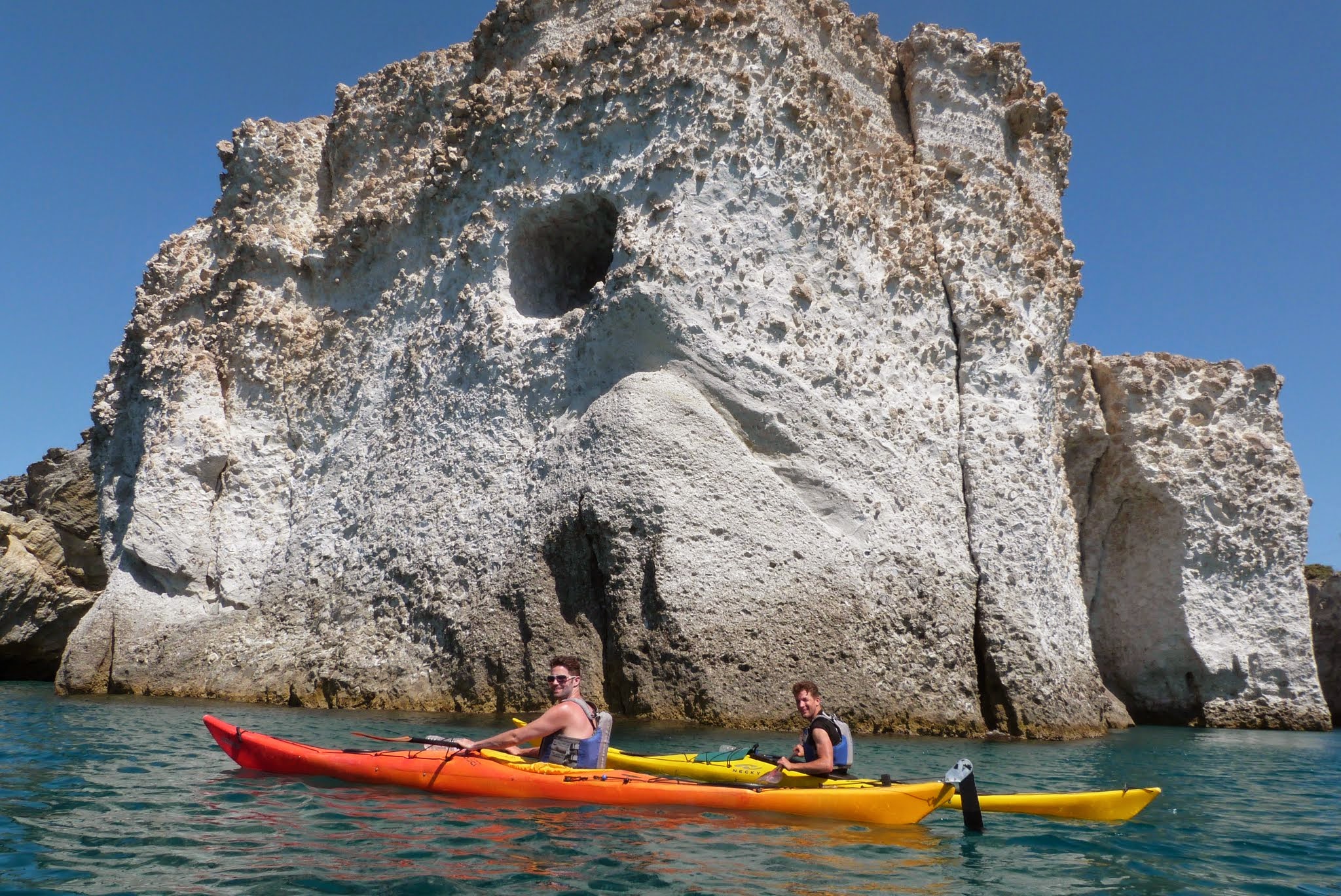  Kayaking in the sea caves of Greece. 