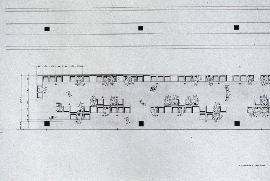 Grid for the seating. Drawing from c 1964/65.