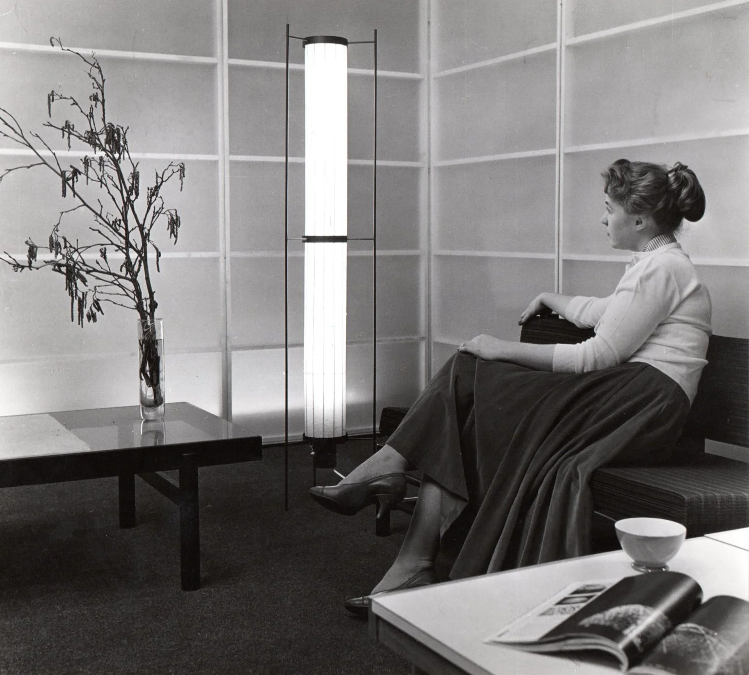 With tables and couch designed for de Bijenkorf department store, Rotterdam. Photo Henk Nieuwehuijs