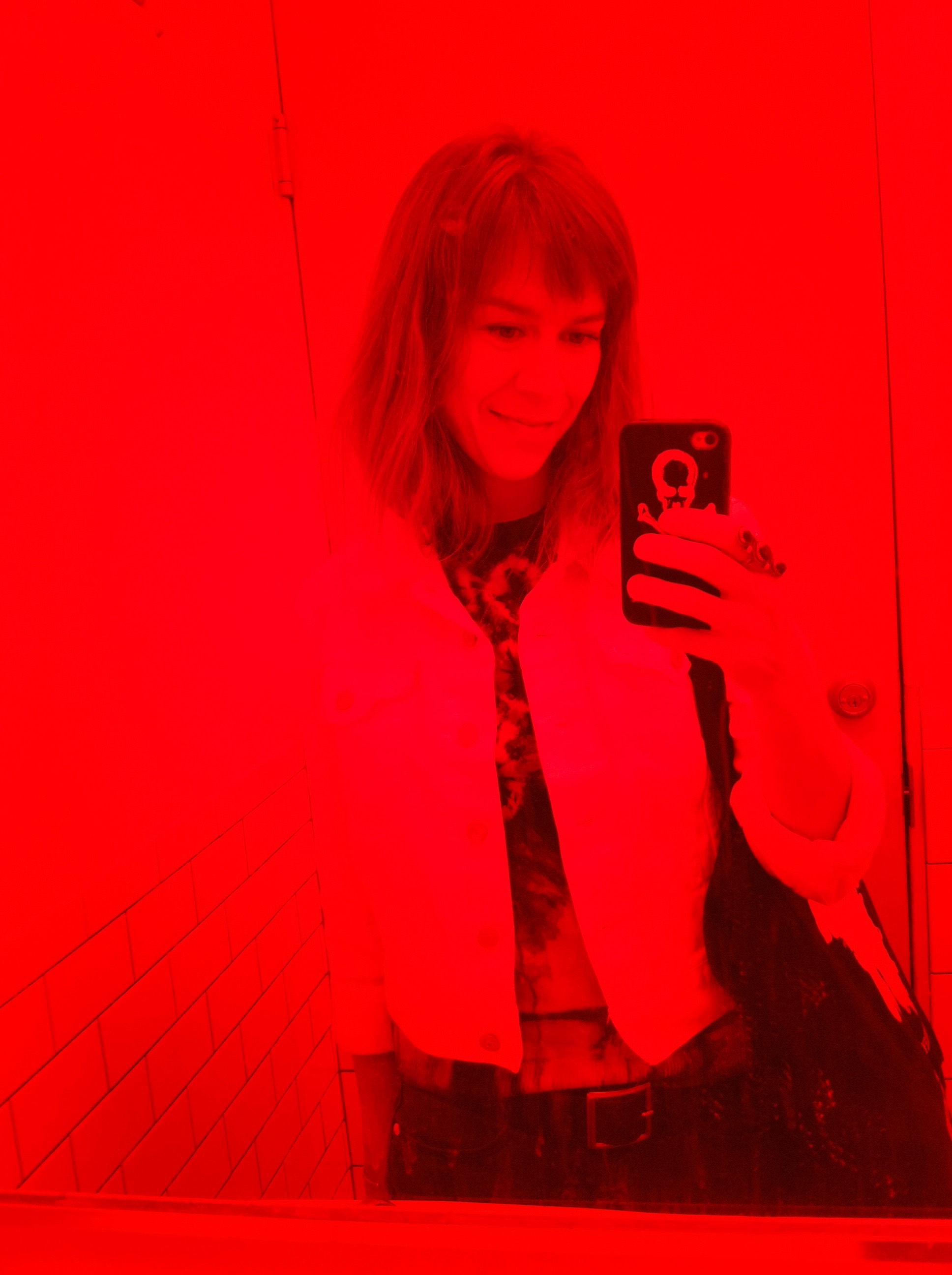 Weird bathroom lighting at Jo's Coffee on South Congress in Austin, TX