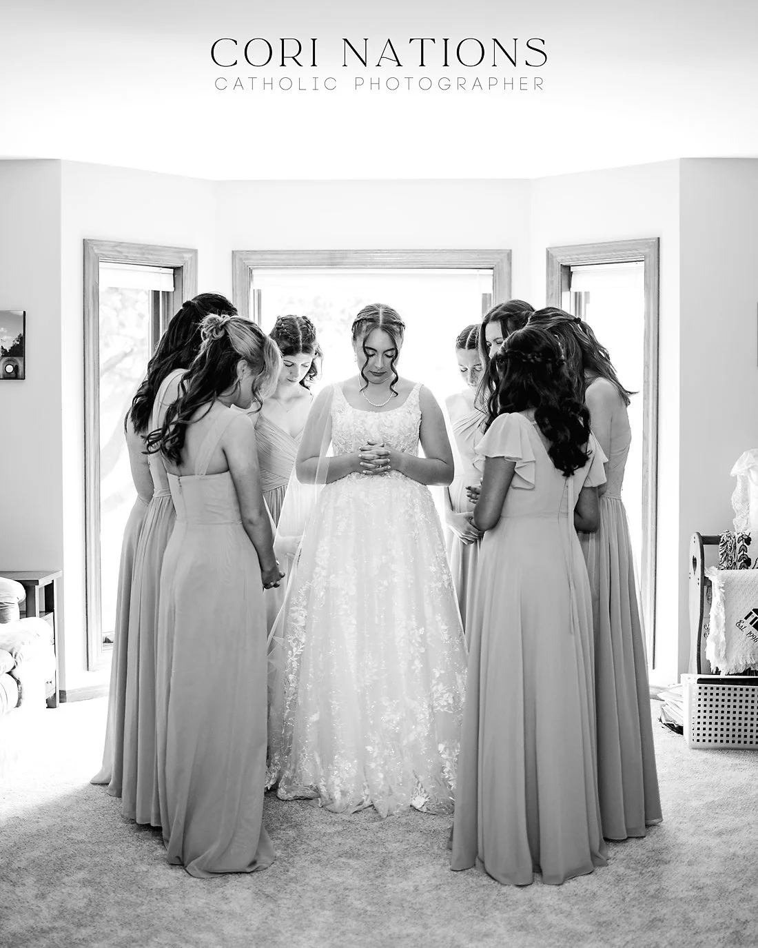 Catholic bridal party praying St. Louis, Missouri photography