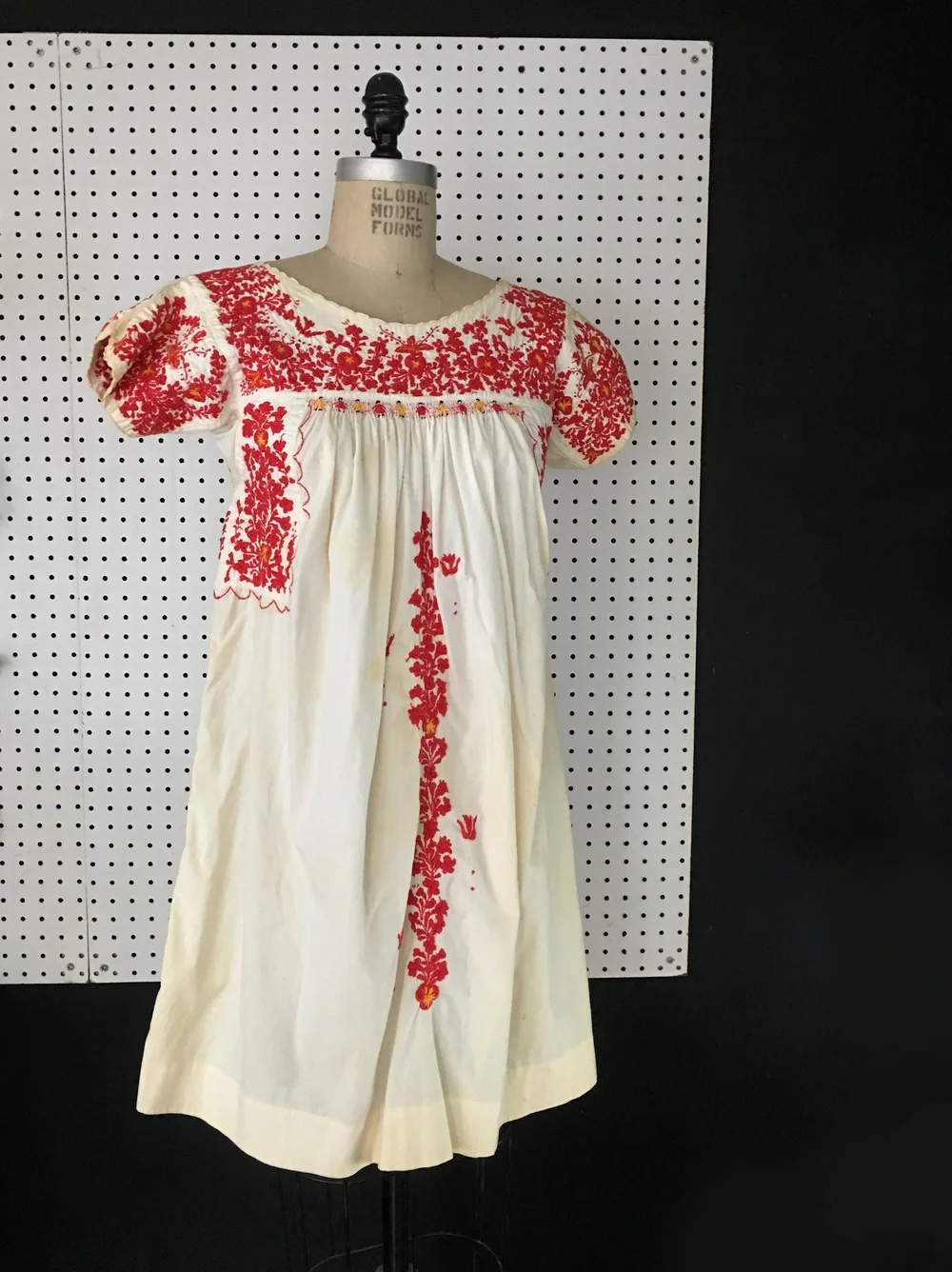 green emerald velvet dress 1920s Hungarian Peasant Embroidered Cream Cotton Dress w Smock Pleatin –  Modig main image 1