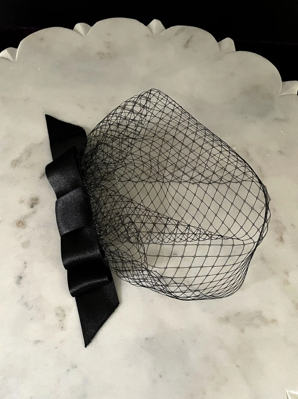 black satin bow birdcage veil