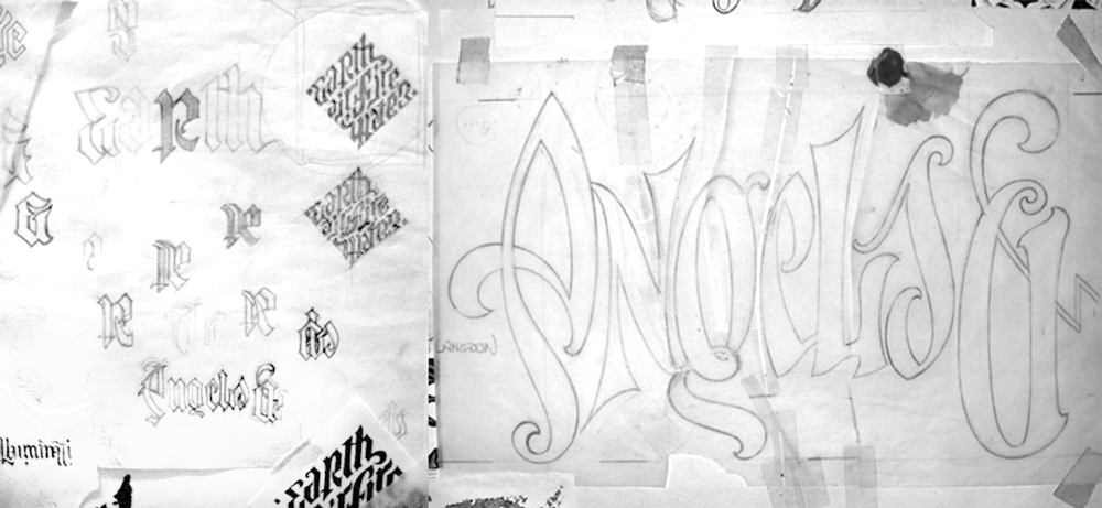 Ambigram sketches for Angels & Demons by Dan Brown