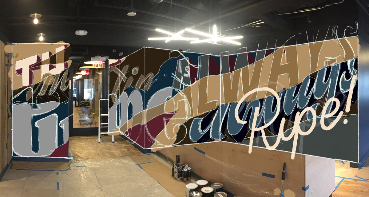 iPad sketch above. Final mural below. Collaboration with Nev (No Entry Design) at WeWork Atlanta