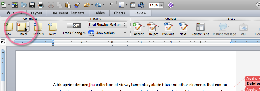 Deleting a comment in Word