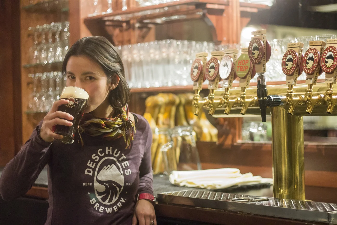 Assistant Brewmaster, Veronica Vega enjoying a pint at the brewpub in Bend. Photo courtesy: Deschutes Brewery