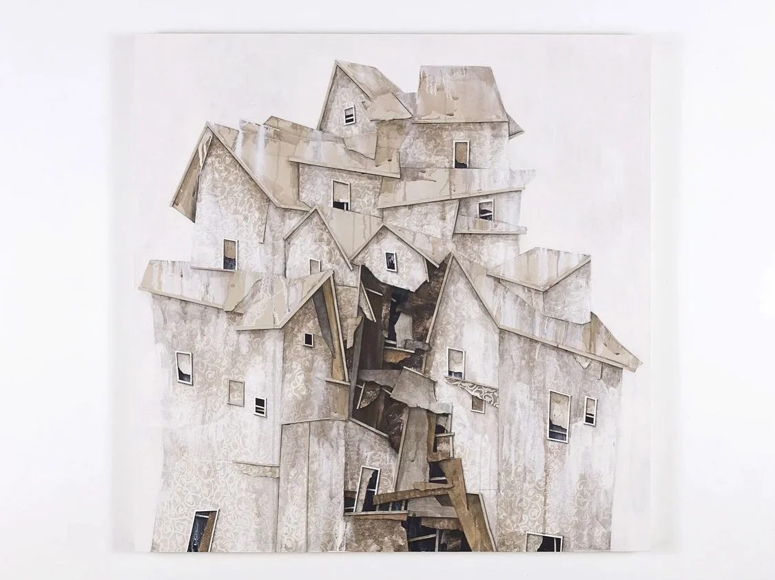 Snow Garden
collage, charcoal, pastel, graphite, and acrylic on wood
36&rdquo; &times; 36&rdquo; x 1.5&rdquo;
POR