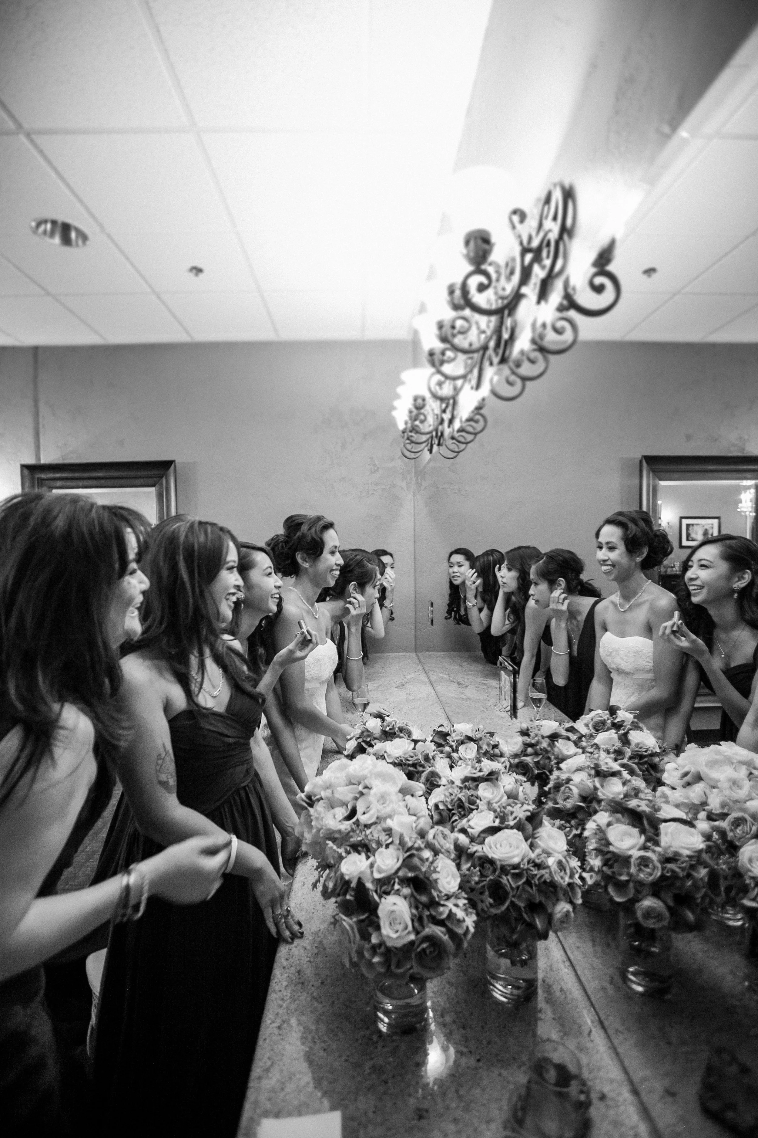 Bridesmaids getting ready together