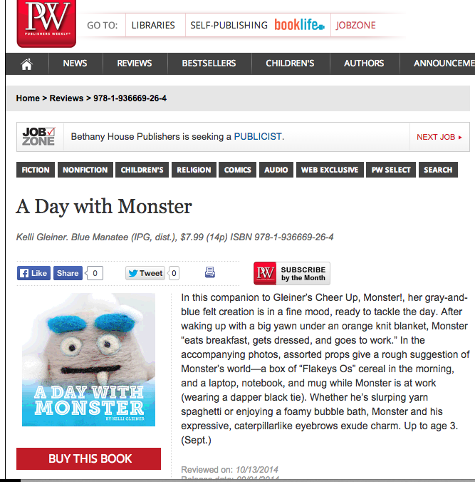 A Day with Monster in Publisher's Weekly!