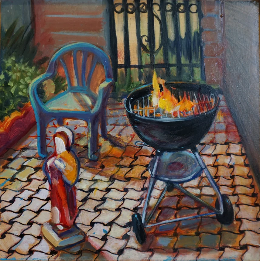 BBQ adn Icon, 2015 oil on panel, 8"x 8"
