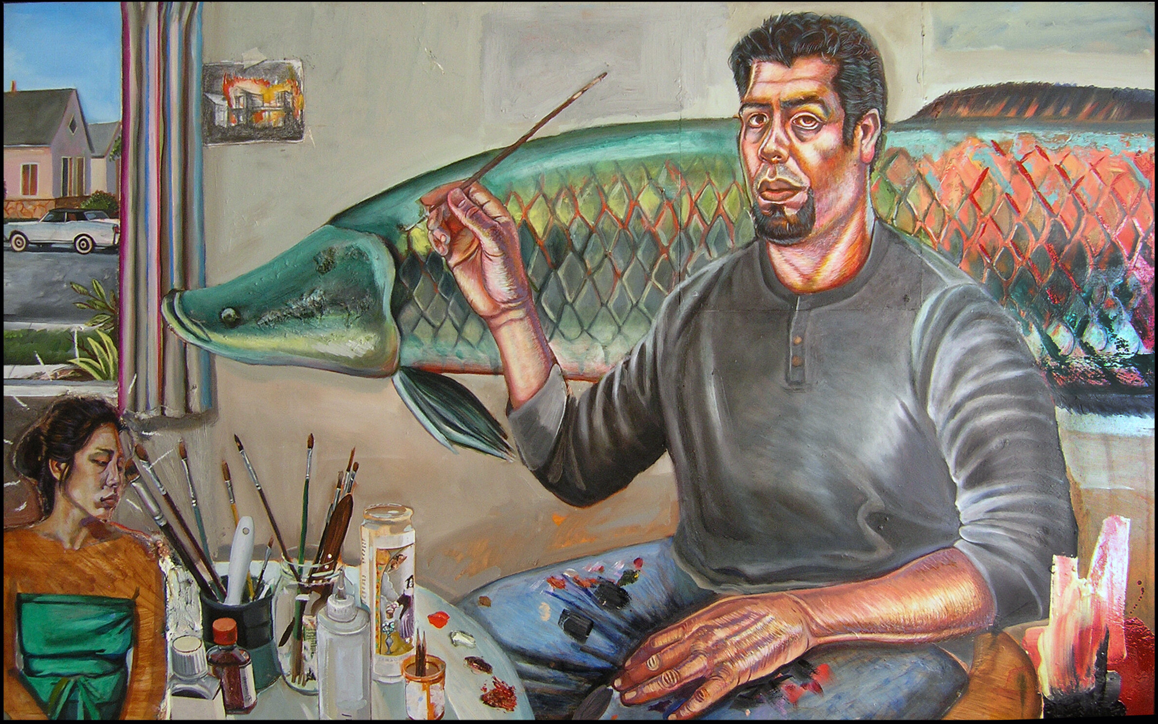 Self Portriat w/ Fish in Studio, 2012