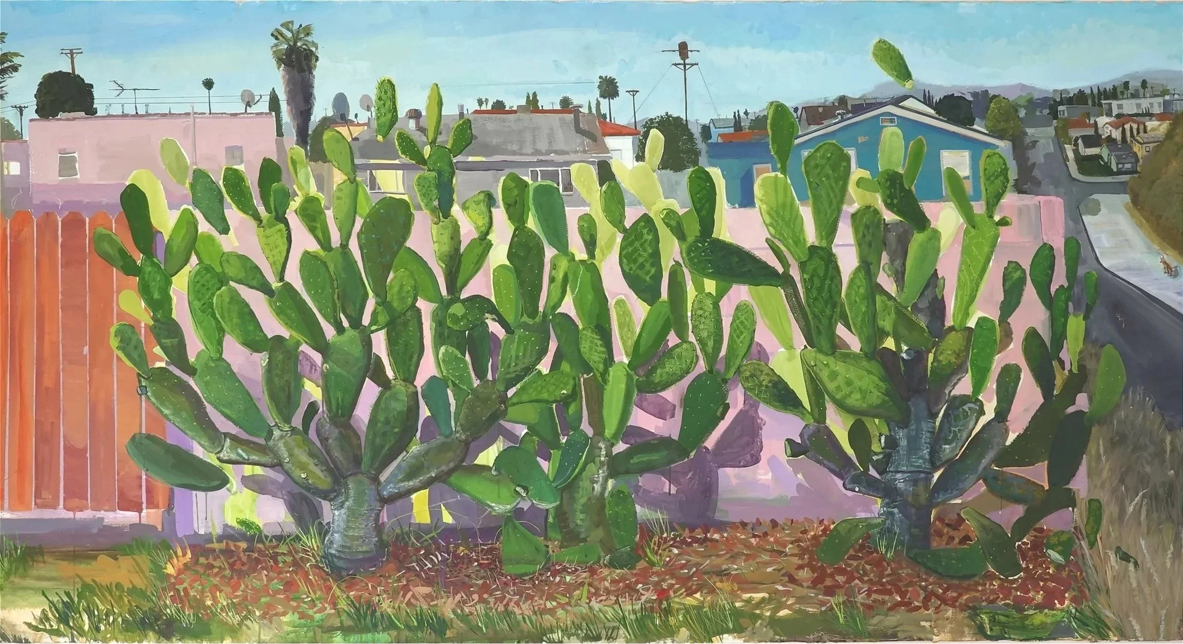 Nopalera en Frente, 2024-25
Gouache paint on paper, 35"x 84" 
Public Collection:  L.A. County Department of Arts and Culture